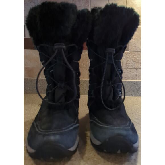 KHOMBU Tall Black Suede Leather & Faux Fur Lined 12" Boots Women's Size 7 US Ski - Picture 3 of 9